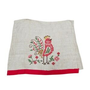 Vintage‎  Embroidered Rooster Linen Kitchen Towel Farmhouse Cottagecore Country